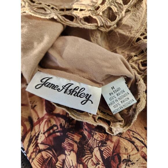 Vtg Jane Ashley Tan Beige Embroidered Floral Cutout Boho Hippie Mesh Top Sz M - Picture 8 of 8